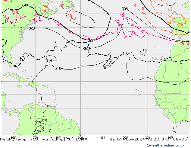 Height/Temp. 700 hPa ECMWF We 01.05.2024 12 UTC