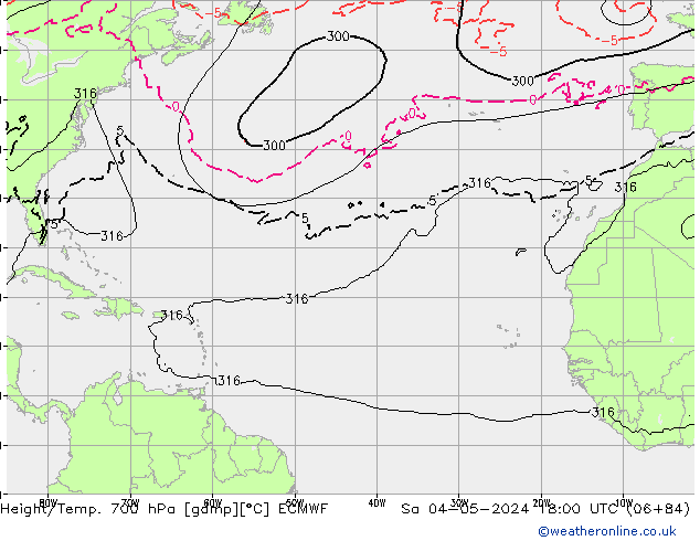 Height/Temp. 700 hPa ECMWF Sa 04.05.2024 18 UTC