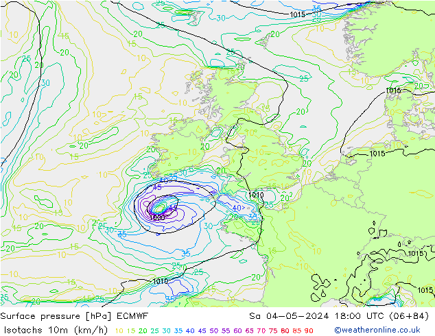 Isotachs (kph) ECMWF  04.05.2024 18 UTC