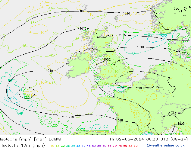 Isotachen (mph) ECMWF do 02.05.2024 06 UTC