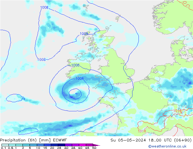 Precipitation (6h) ECMWF Su 05.05.2024 00 UTC