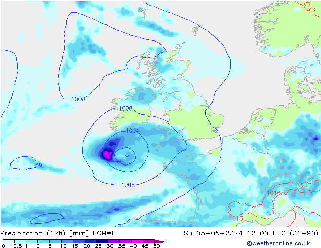 Totale neerslag (12h) ECMWF zo 05.05.2024 00 UTC