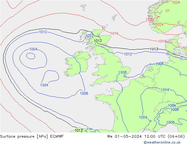 Surface pressure ECMWF We 01.05.2024 12 UTC