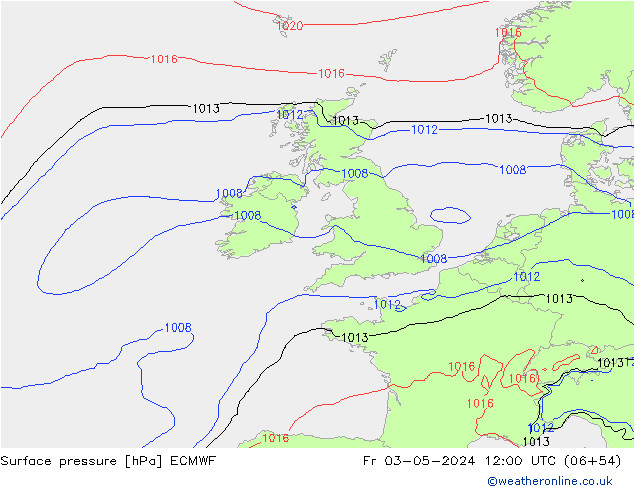 Atmosférický tlak ECMWF Pá 03.05.2024 12 UTC