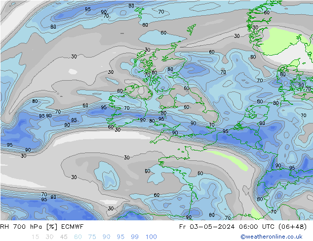 Humidité rel. 700 hPa ECMWF ven 03.05.2024 06 UTC