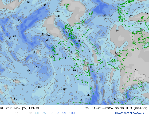 RH 850 hPa ECMWF  01.05.2024 06 UTC