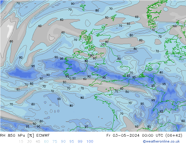 850 hPa Nispi Nem ECMWF Cu 03.05.2024 00 UTC