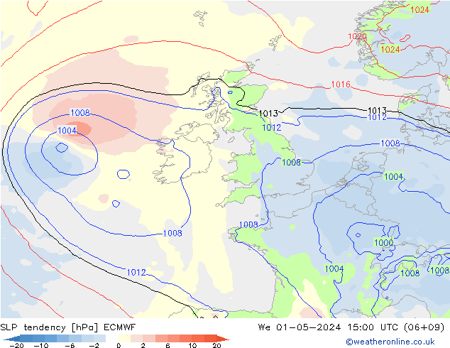 SLP tendency ECMWF We 01.05.2024 15 UTC