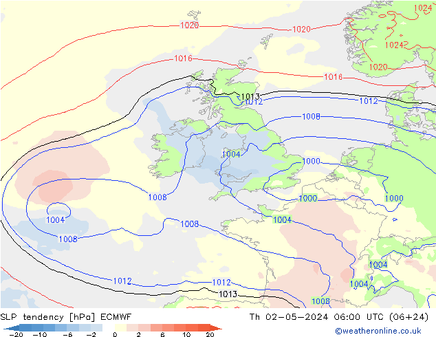 SLP tendency ECMWF Qui 02.05.2024 06 UTC