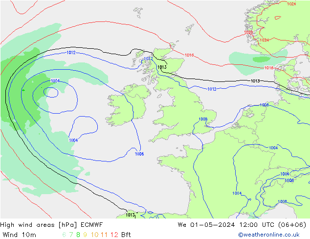 High wind areas ECMWF We 01.05.2024 12 UTC