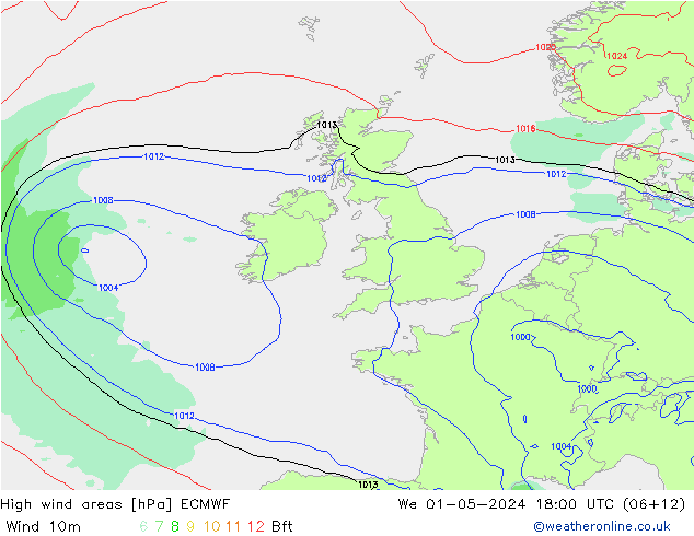 High wind areas ECMWF We 01.05.2024 18 UTC