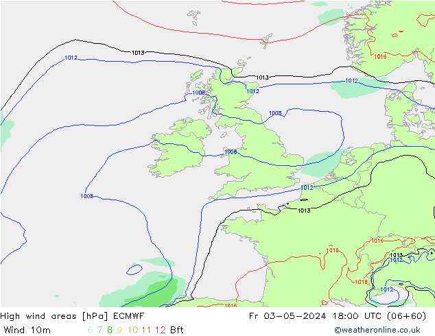 High wind areas ECMWF Pá 03.05.2024 18 UTC