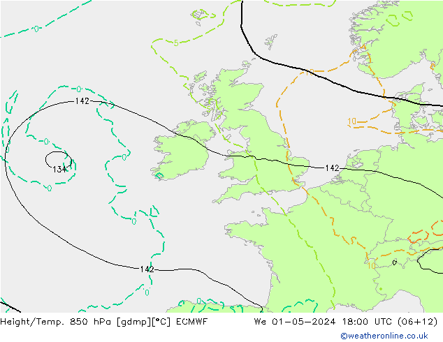 Z500/Rain (+SLP)/Z850 ECMWF  01.05.2024 18 UTC