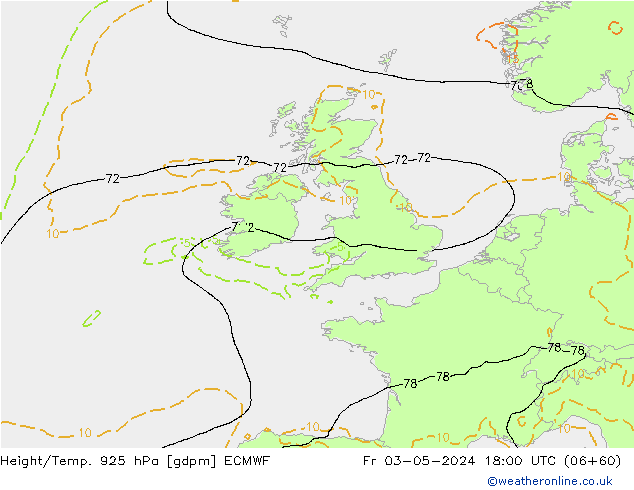 Height/Temp. 925 гПа ECMWF пт 03.05.2024 18 UTC