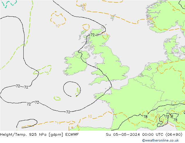 Height/Temp. 925 hPa ECMWF Su 05.05.2024 00 UTC