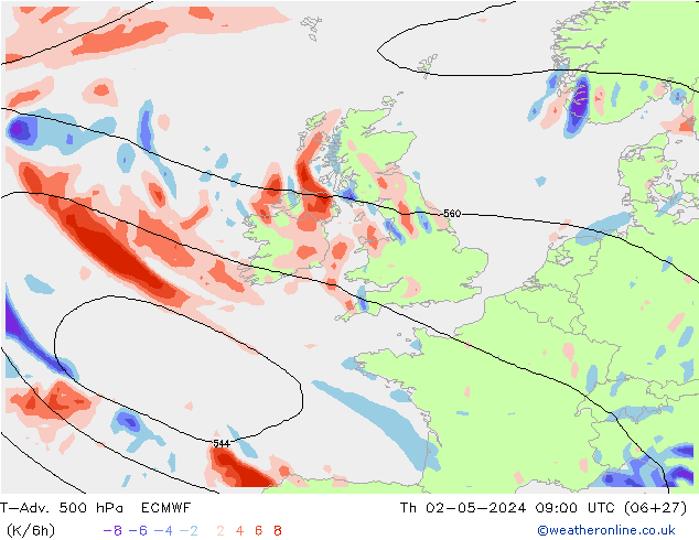 T-Adv. 500 hPa ECMWF Do 02.05.2024 09 UTC