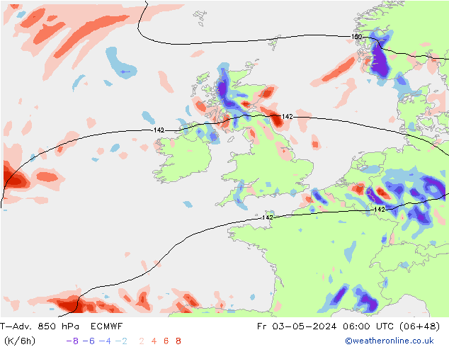 T-Adv. 850 hPa ECMWF Fr 03.05.2024 06 UTC