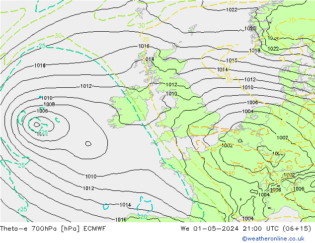 Theta-e 700hPa ECMWF  01.05.2024 21 UTC