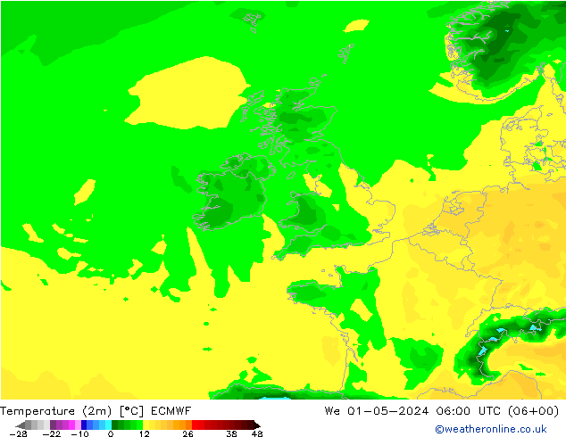 Temperature (2m) ECMWF We 01.05.2024 06 UTC