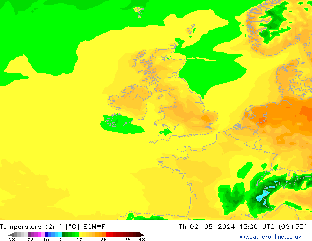 Temperatuurkaart (2m) ECMWF do 02.05.2024 15 UTC