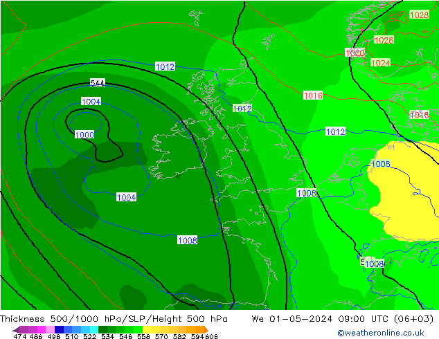 Thck 500-1000hPa ECMWF  01.05.2024 09 UTC