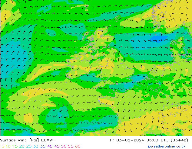 Rüzgar 10 m ECMWF Cu 03.05.2024 06 UTC