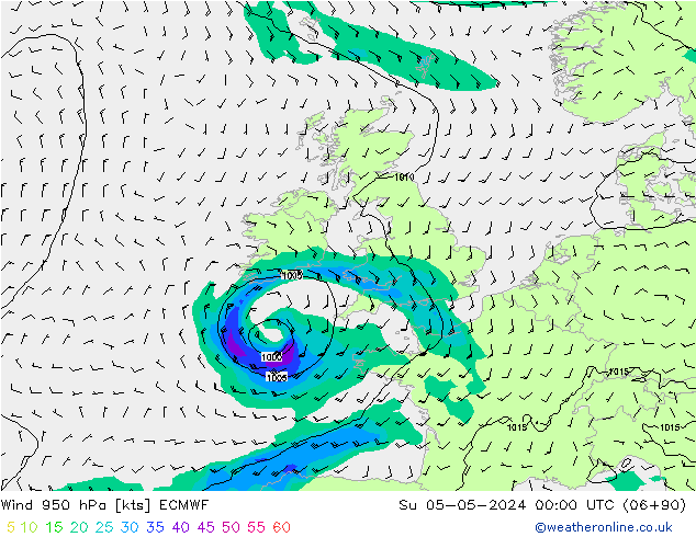 Wind 950 hPa ECMWF Su 05.05.2024 00 UTC