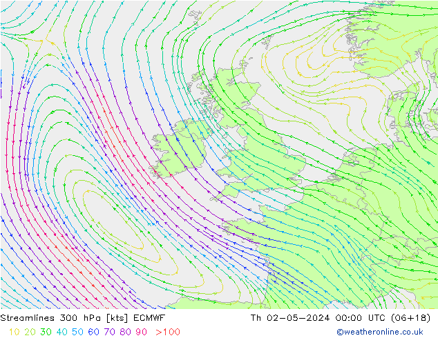 Streamlines 300 hPa ECMWF Th 02.05.2024 00 UTC