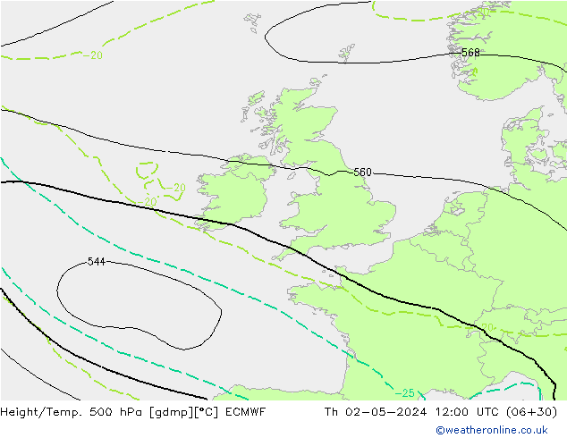 Height/Temp. 500 hPa ECMWF gio 02.05.2024 12 UTC