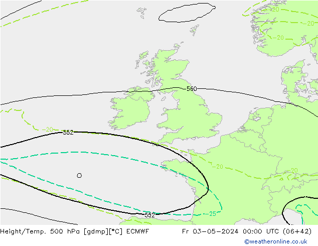 Height/Temp. 500 hPa ECMWF ven 03.05.2024 00 UTC