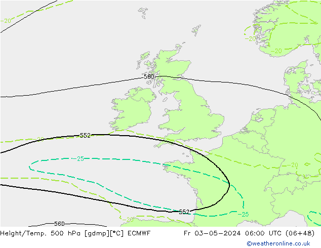 Height/Temp. 500 hPa ECMWF Fr 03.05.2024 06 UTC