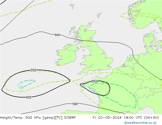 Z500/Rain (+SLP)/Z850 ECMWF vie 03.05.2024 18 UTC