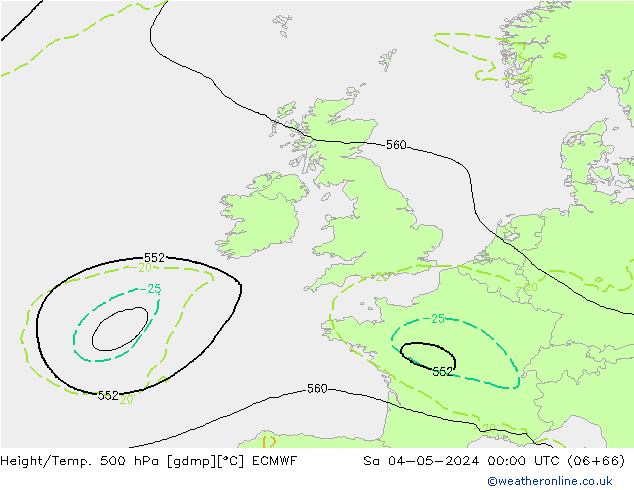 Height/Temp. 500 hPa ECMWF Sa 04.05.2024 00 UTC