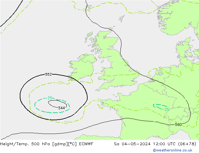 Z500/Rain (+SLP)/Z850 ECMWF Sa 04.05.2024 12 UTC