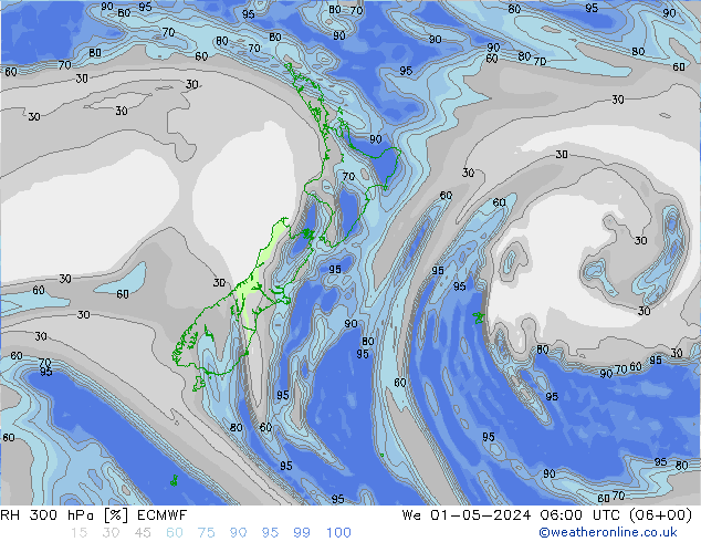 RH 300 hPa ECMWF St 01.05.2024 06 UTC