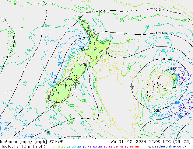 Isotachs (mph) ECMWF We 01.05.2024 12 UTC