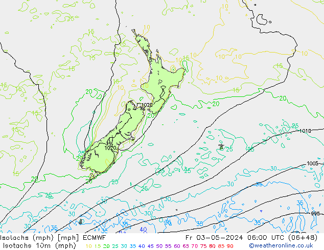 Isotaca (mph) ECMWF vie 03.05.2024 06 UTC