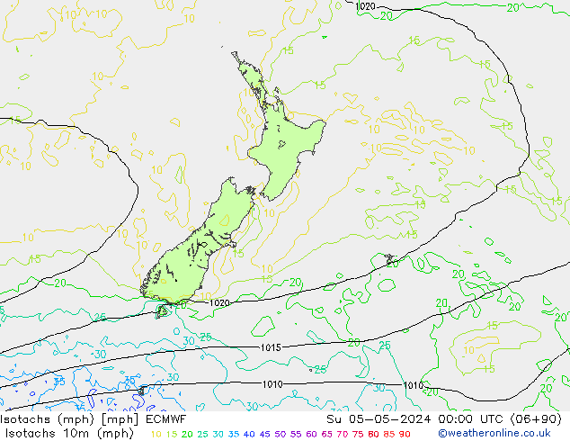 Isotachen (mph) ECMWF So 05.05.2024 00 UTC