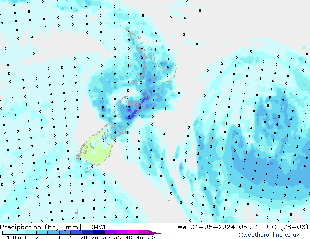 Z500/Rain (+SLP)/Z850 ECMWF Qua 01.05.2024 12 UTC