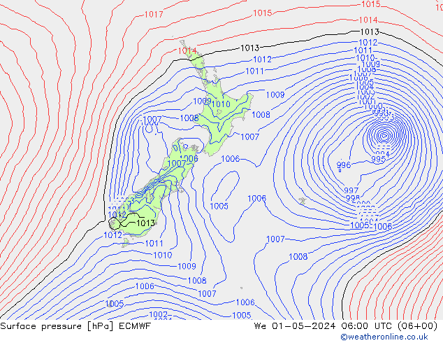 Luchtdruk (Grond) ECMWF wo 01.05.2024 06 UTC