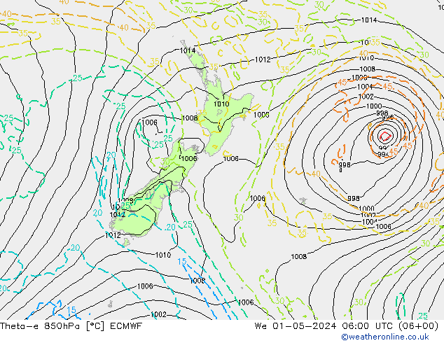 Theta-e 850hPa ECMWF wo 01.05.2024 06 UTC