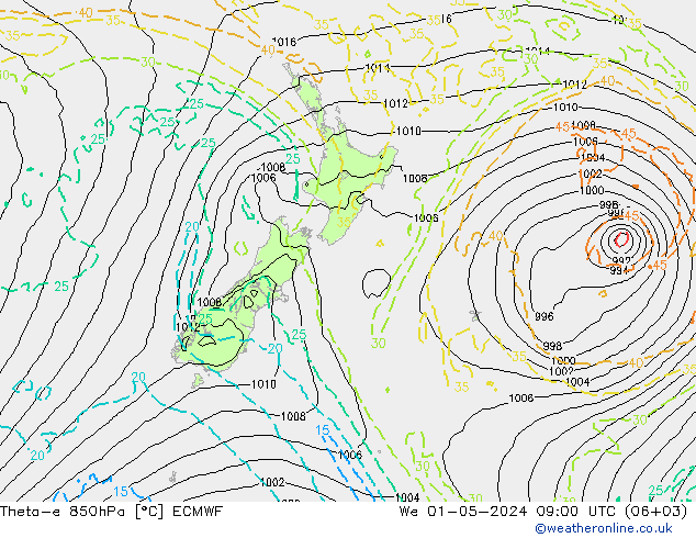 Theta-e 850hPa ECMWF wo 01.05.2024 09 UTC