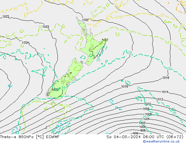 Theta-e 850hPa ECMWF sab 04.05.2024 06 UTC