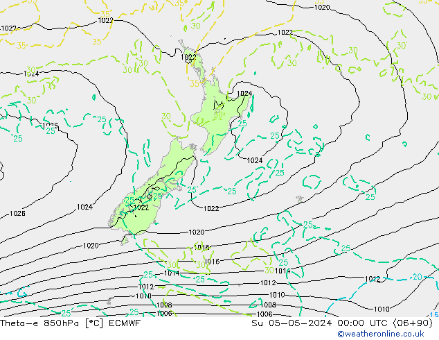 Theta-e 850hPa ECMWF Su 05.05.2024 00 UTC