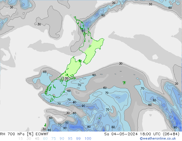 RH 700 hPa ECMWF sab 04.05.2024 18 UTC