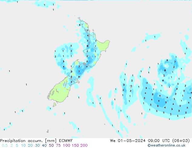 Totale neerslag ECMWF wo 01.05.2024 09 UTC