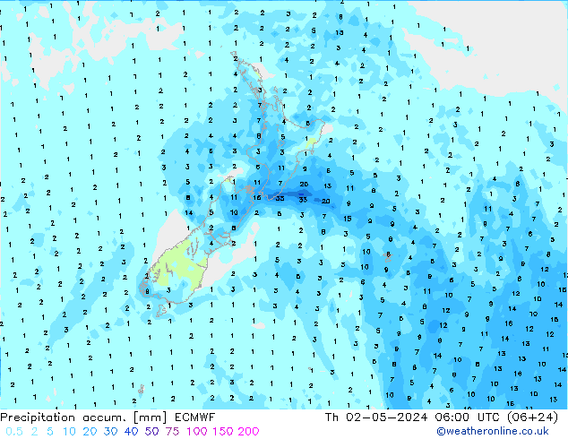 Precipitation accum. ECMWF чт 02.05.2024 06 UTC