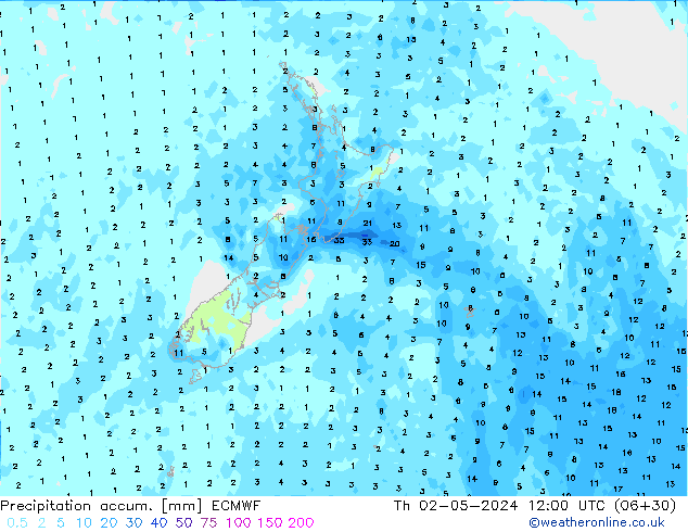 Precipitation accum. ECMWF Th 02.05.2024 12 UTC