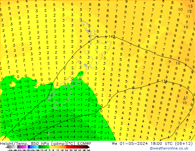 Z500/Rain (+SLP)/Z850 ECMWF ср 01.05.2024 18 UTC