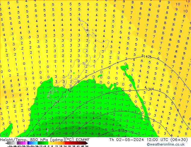 Z500/Regen(+SLP)/Z850 ECMWF do 02.05.2024 12 UTC